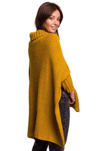 Turtleneck Asymmetrical Poncho-Sweater - Honey