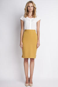 Mustard High Waist Knee Length Elegant Skirt