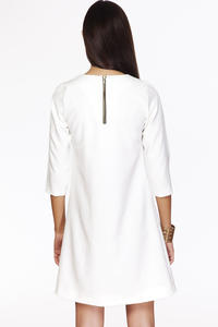Cream Casual A-line 3/4 Sleeves Zipper Back Dress