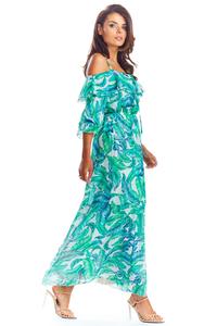 Maxi Dress Green Flowers Sleeveless