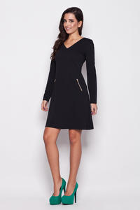 Black V Neck Shift Dress with Side Pockets