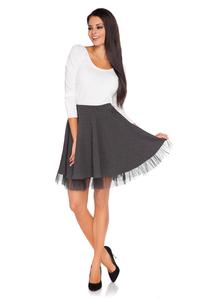 Dark Grey Flared Mini Skirt with Tulle Frill