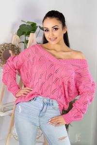 Openwork sweater with a V-neckline - Pink