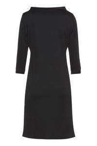 Black High Neck Textured Shift Dress with 3/4 Sleeves