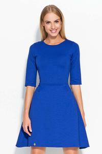 Blue Flared 3/4 Sleeves Knee Length Dress