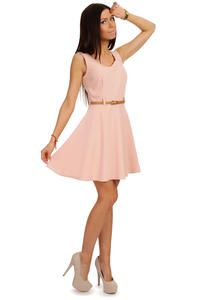 Powder Pink Round Neck Sleeveless Flippy Dress with Belt Loops