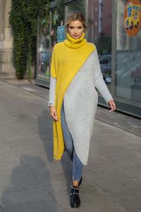 Yellow and Grey Long Sweater With Turtleneck
