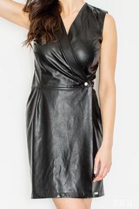 Black Sexy V-Neckline Eco-leather Mini Dress