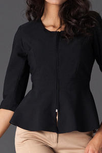 Black Frilled Hemline Blazer with Front Zipper Fastening