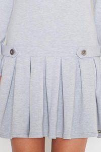 Grey Casual Long Sleeves Pleated Mini Dress
