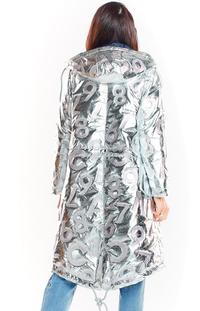 Silver Glossy Hooded Parka Coat