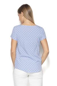 Blue Scoop Neckline Geometric Pattern T-shirt