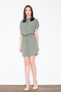 Green Shirt Dress with Rolled-up Sleeves