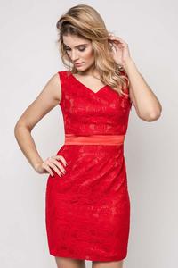 Red Bodycon Lace V-Neckline Dress
