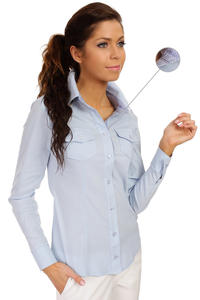Seam Collared Blue Shirt with Check Details