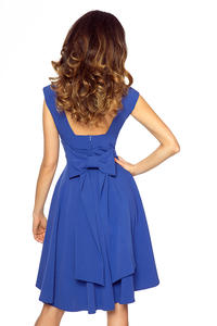 Blue Deep Back Prom Dress with Bow