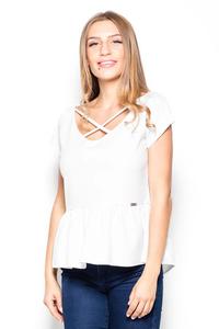 Ecru Short Sleeves Blouse with a Peplum