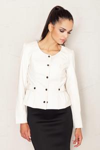 Crop Leather Beige Jacket with Snap Button Closure