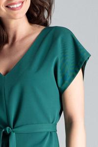Green Belted V-Neck Dress