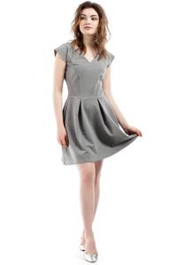 Grey Coctail Pleated V-Neckline Dress
