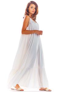 White Maxi Dress with thin straps with a frill