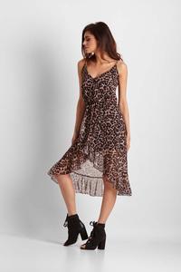 Midi Leopard Dress Asymmetrical Bottom