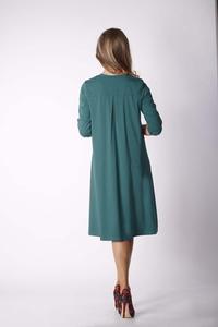 Green Loose Knitwear Dress with V-neck