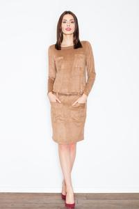 Brown Office Style Dress with Pockets