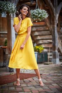 Yellow Flared Midi Dress with Short Kimono Sleeve