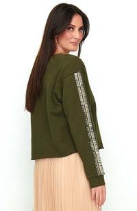 Khaki Sports-Casual Sweatshirt with Decorative Pipeline