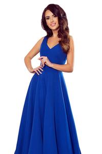 Cornflower Long Flared Dress with V-neck