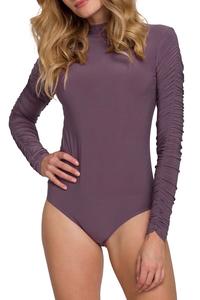 Purple Tourtleneck Drapped Sleeves Body