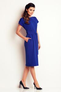 Blue Classic Belted Midi Dress