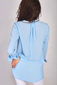 Light Blue Long Sleeves Stand-up Collar Ladies Shirt