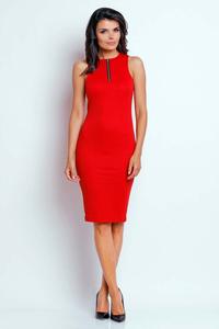 Red Pencil Summer Dress with Contrast Zipper