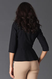 Black Frilled Hemline Blazer with Front Zipper Fastening