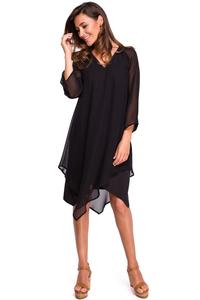 Black Asymmetrical Double Layer Dress with Bell Sleeve