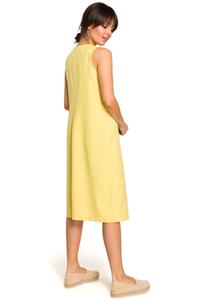 Yellow Trapezoidal Sleeveless Dress with Buttons