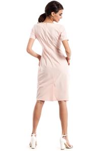 Powder Pink Wrinkled Slim Waist Knee Length Dress