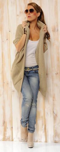 Beige Oversized Cardigan with Pockets