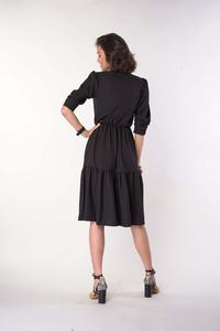 Black Dress with a Frill with an Envelope Neckline