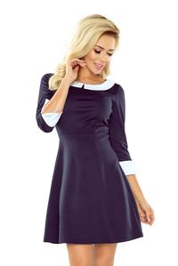 Navy Blue Flared Dolly Style Dress with Contarsting Collar