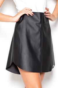 Black Faux Leather Flared Mini Skirt