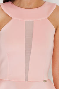 Pink Flared Evening Transparent Front Panel Dress