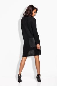 Black Knitted Tunic With Leather Pocket