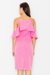 Pink Spaghetti Straps Pencil Dress with a Frill