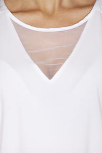 White Short Sleeves Blouse with Transparent Neckline