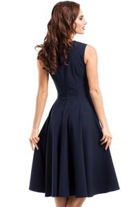 Dark Blue Evening Dress with Transparent Neckline