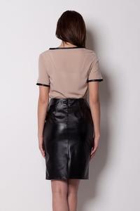 Pencil Leather Black Skirt with Back Seam zip Fastening