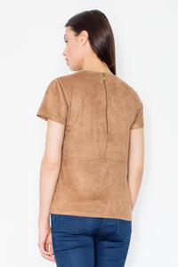 Brown Suede T-shirt with Zip at The Back